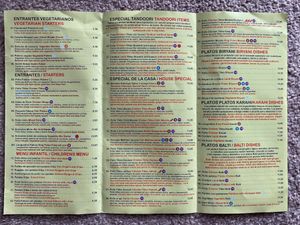 Takeaway menu at Namaste Indian in Mallorca