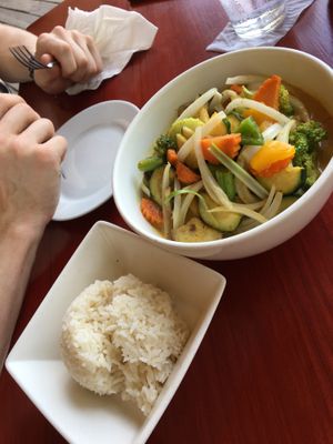 Yellow curry w/ rice  at Thai Blue Elephant in Roatan