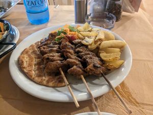 Seitan souvlaki meal at Lava in Corfu