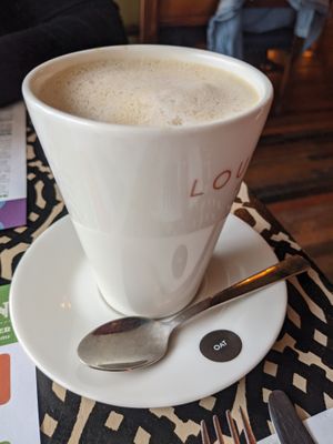 Oat milk latte at Vintro Lounge in Blackpool