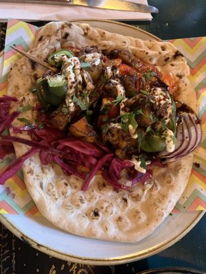 Vegan flat bread roasted r pepper n squash  at Vintro Lounge in Blackpool
