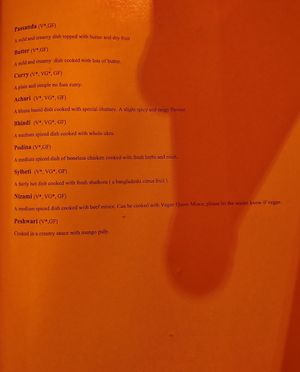 Menu - curries 2 at Kadir's Indian in Portsmouth