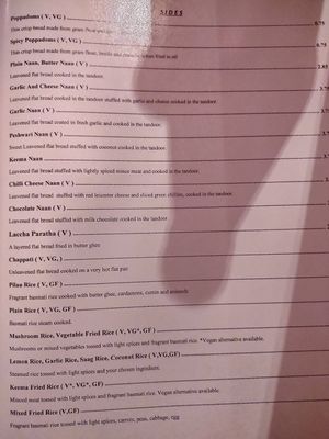 Menu - sides 2 at Kadir's Indian in Portsmouth