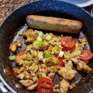 scrambled tofu with sausage at B&B Dageraad in Bocholt