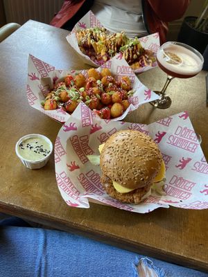 What’s garlic in French burger, tots and pickle mayo   at Döner Summer in Huddersfield