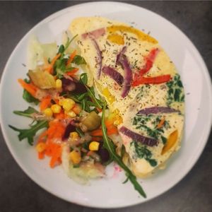 Omelette and salad at Nosh in Leeds