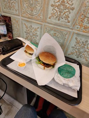 Burgers and onion rings at Veganer  in Sarajevo