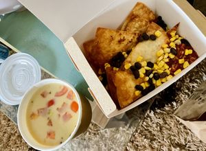 Coconut soup and nachos at Veganer  in Sarajevo