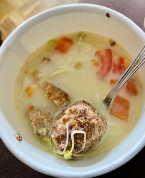 Meatballs in coconut soup  at Veganer  in Sarajevo