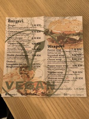 menu  at Veganer  in Sarajevo