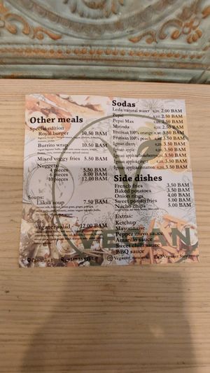 Menu at Veganer  in Sarajevo