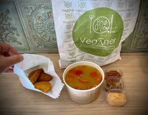Nuggets, laksa soup for takeoutt  at Veganer  in Sarajevo