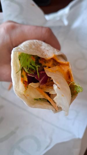 Veganbal lwrap. I didn't do a good job with this picture because I was impatient and wanted to eat it right away! at Veganer  in Sarajevo