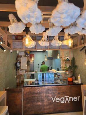 Cauliflower hanging from ceiling at Veganer  in Sarajevo