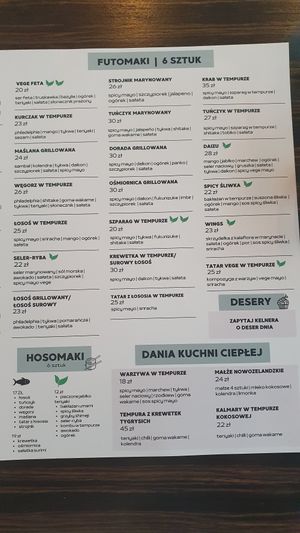 Menu 2 at Sushi Samuraj in Bielsko-biala