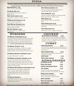 Menu updated this year at Cù Mara in Arrochar