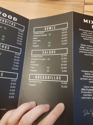 Menu at Runder Store in Sion