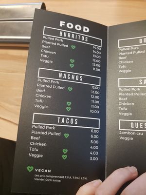 Menu at Runder Store in Sion