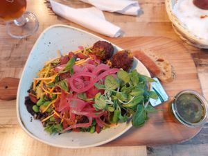 Salad with veggie balls at Cafe Marina in Hvide Sande
