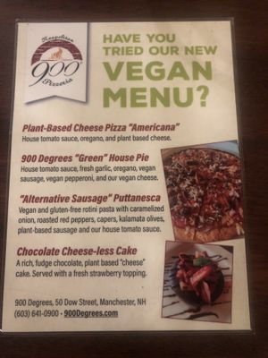 Menu from 1/15/2023 - one additional vegan dessert that was not on menu, as well  #Veganuary at 900 Degrees Neapolitan Pizzeria in Manchester