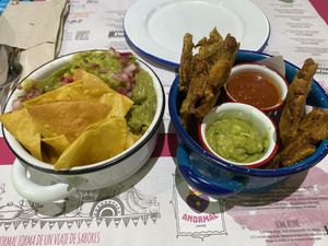 Plátano macho frito con guacamole y salsa de tomate at Anormal in Castelldefels