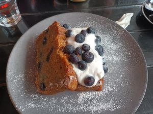 Banana bread and coconut yoghurt at Elixir Cafe in New Plymouth