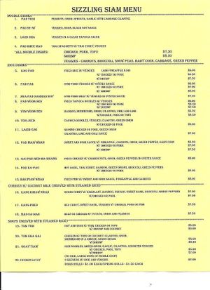 Menu at Sizzling Siam in Durango