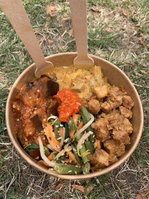 Mixed bowl of Indonesian street food   at Enak in South East London