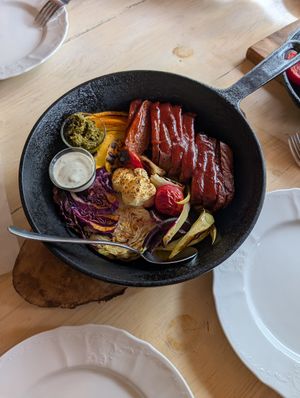Seitan plate with veggies at Kchuch Restaurant in Dilijan