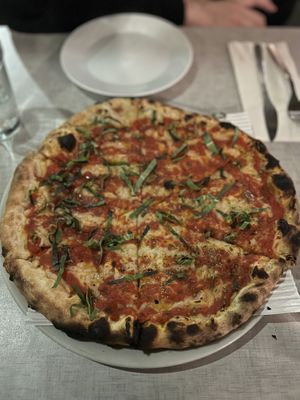 Vegan margarita pizza  at Stoked Pizza Co in Cambridge