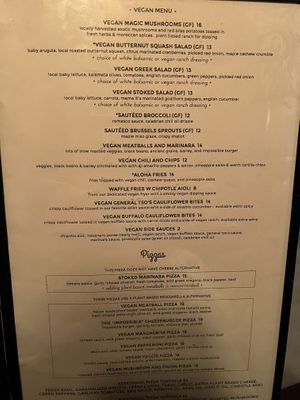 Vegan menu!   at Stoked Pizza Co in Cambridge