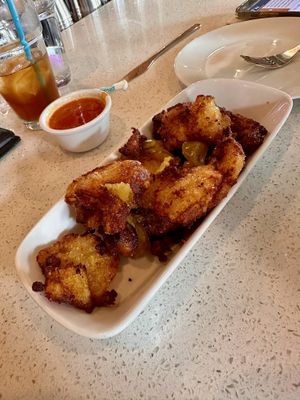 Vegan potato bombs  at Stoked Pizza Co in Cambridge