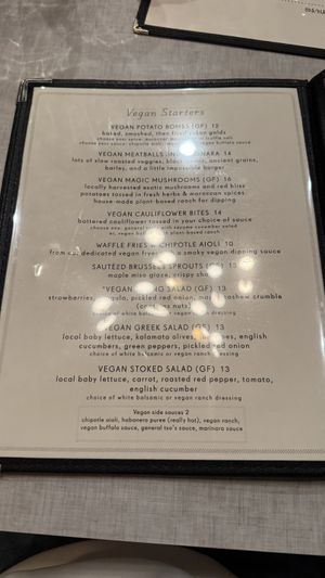 Vegan menu  at Stoked Pizza Co in Cambridge