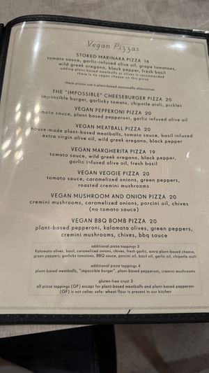 Vegan pizzas  at Stoked Pizza Co in Cambridge
