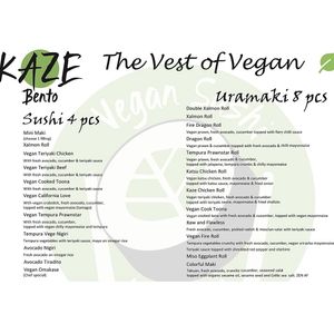 Vegan menu page 2 at Kaze Bento in Mount Lawley