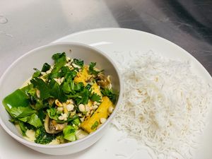 Plant based Thai green curry  at The Sage Village in Campbelltown