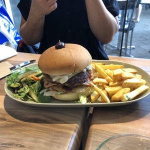 Vegan chick’n burger  at The Sage Village in Campbelltown