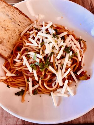 Spaghetti Napoletana with Garlic Breadd  at The Sage Village in Campbelltown
