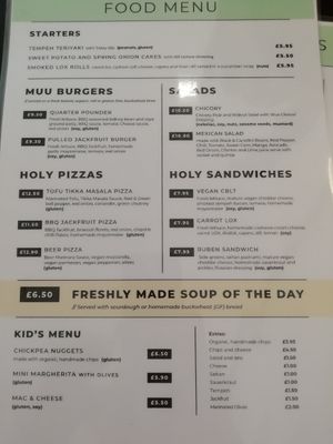 Menu at Holy Cow Lounge in Edinburgh