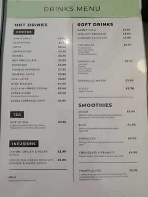 Drinks menu at Holy Cow Lounge in Edinburgh