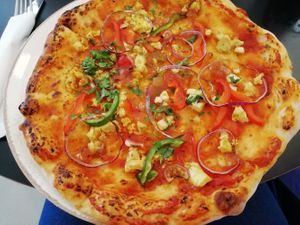 Tofu tikka masala pizza at Holy Cow Lounge in Edinburgh