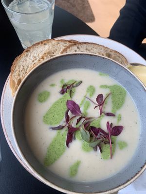 Cauliflower and pesto soup  at Holy Cow Lounge in Edinburgh