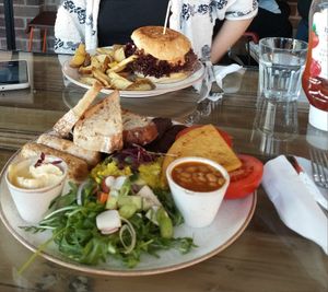 Burger and fry breakfast at Holy Cow Lounge in Edinburgh