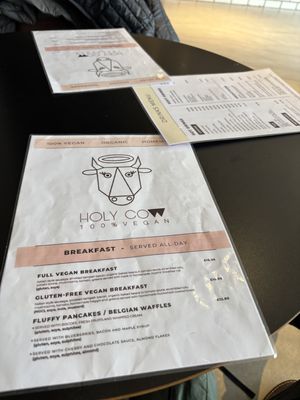 The breakfast menu  at Holy Cow Lounge in Edinburgh