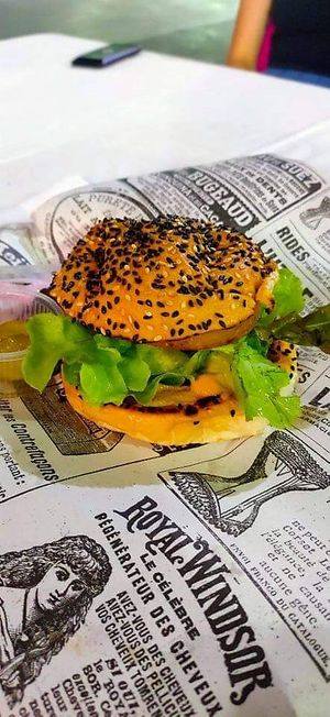 Vegan beef burger  at PINK BOX - Ruam Chok in Chiang Mai