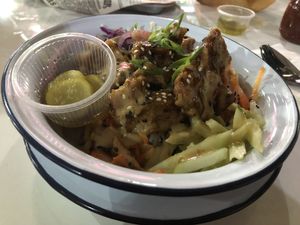 Vegan chicken bowl at PINK BOX - Ruam Chok in Chiang Mai