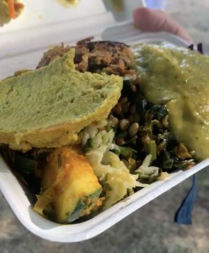 Rainbow salad box (with hummus, sauces & a falafel thrown in)   at Mel Tropical Kitchen - Euston Rd in North London