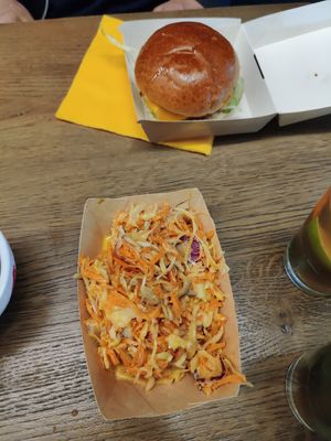 Vegan cave burger & coleslaw salad at Magdalena Food & Fun in Postojna