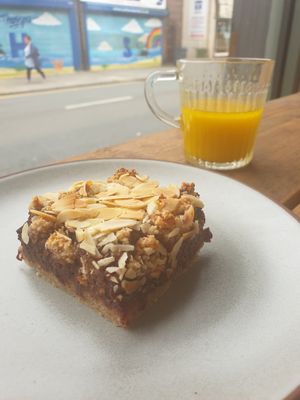 Buckwheat, fresh cherry bakewell slice at The Wild Pear Bakehouse in Hoylake