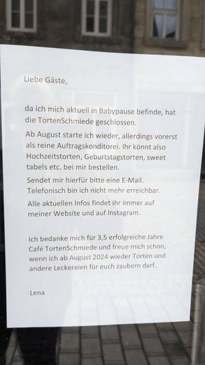 Closed until August 2024 at Torten Schmiede in Bayreuth